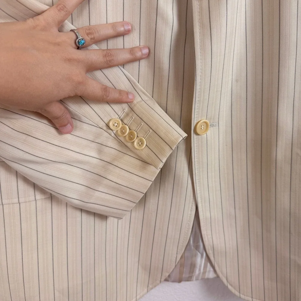 Extrema by Zanetti Blazer 52L Cream Pinstripe‎ Fair Wool Italy (Need Dry Clean)